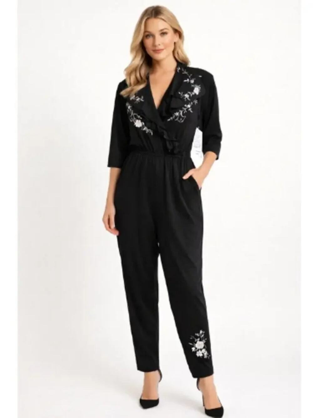 Vintage Embellished Jumpsuit Shell Kepler Black Beaded L NWT